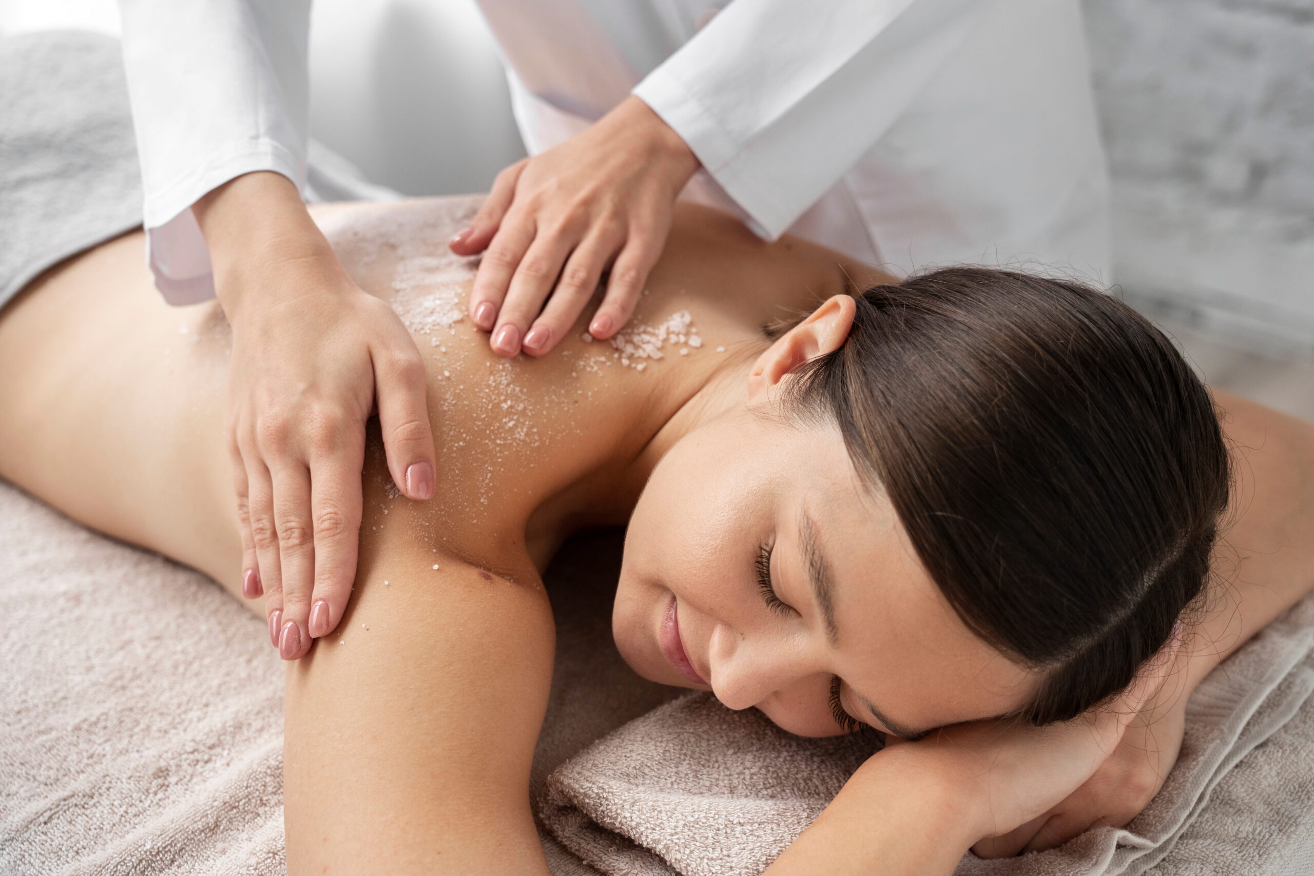high angle woman getting massaged spa (1)